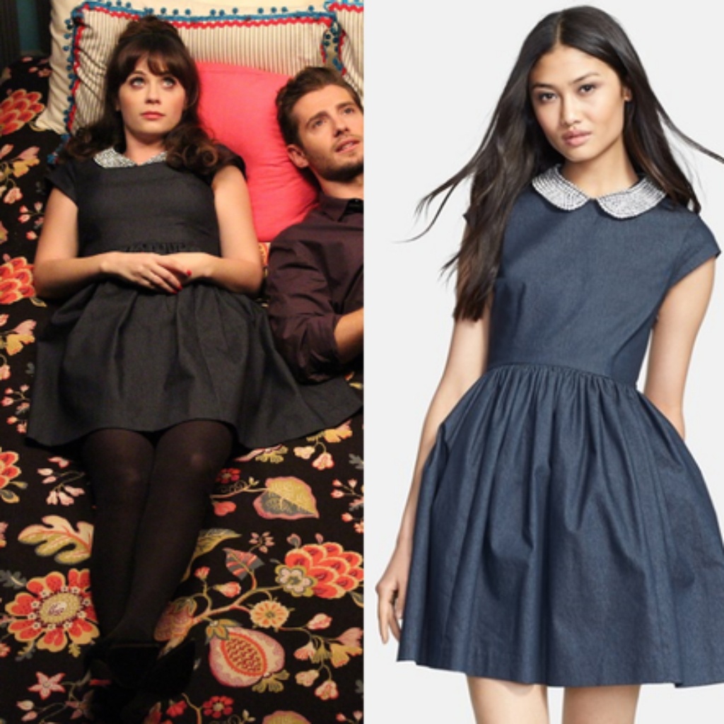Kate Spade Navy Denim Fit-And-Flare Dress With Crystal Jeweled Collar Bib